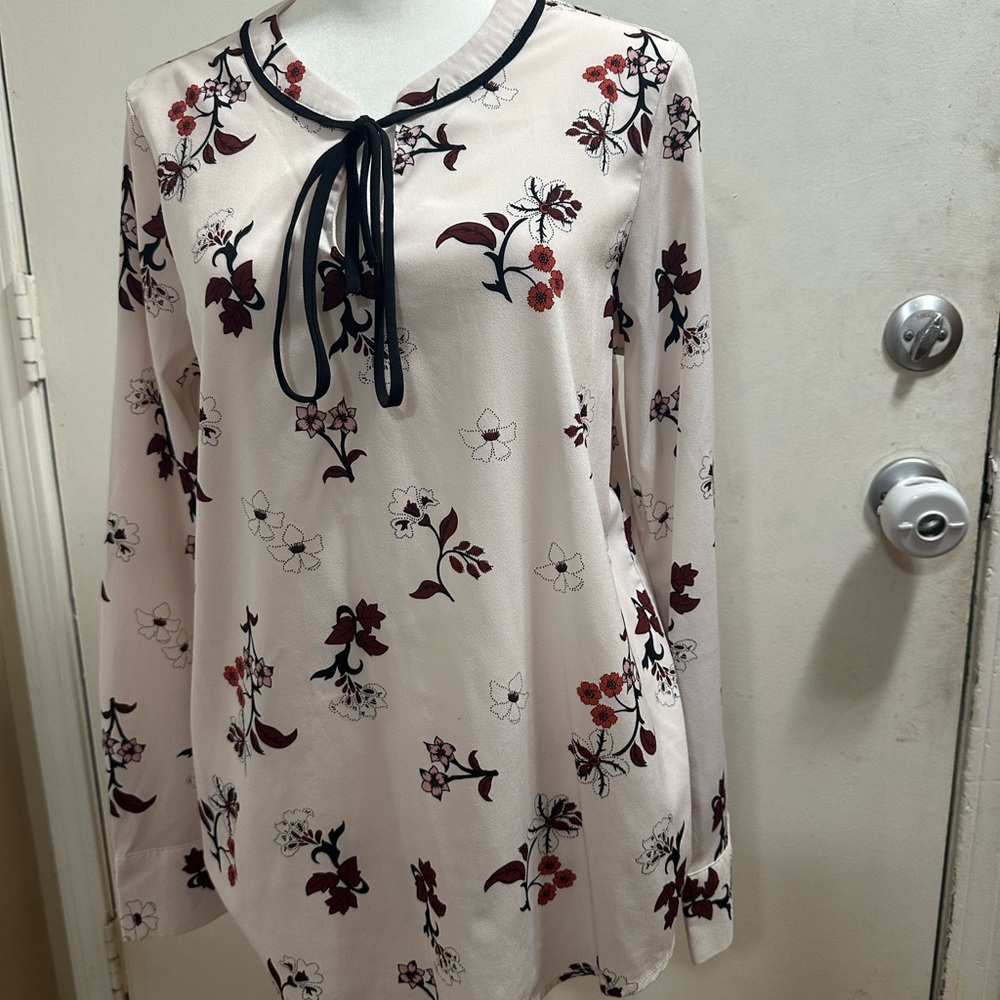 Marina Luna Cream and Black Floral Blouse